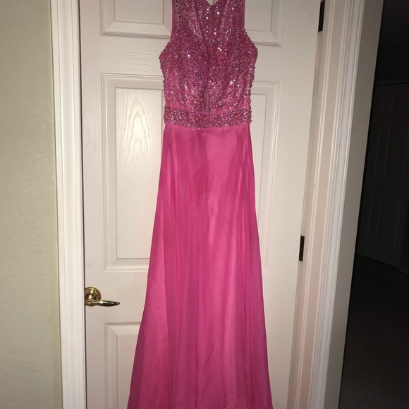 A pink bedazzled long prom dress - Picture 2 of 8